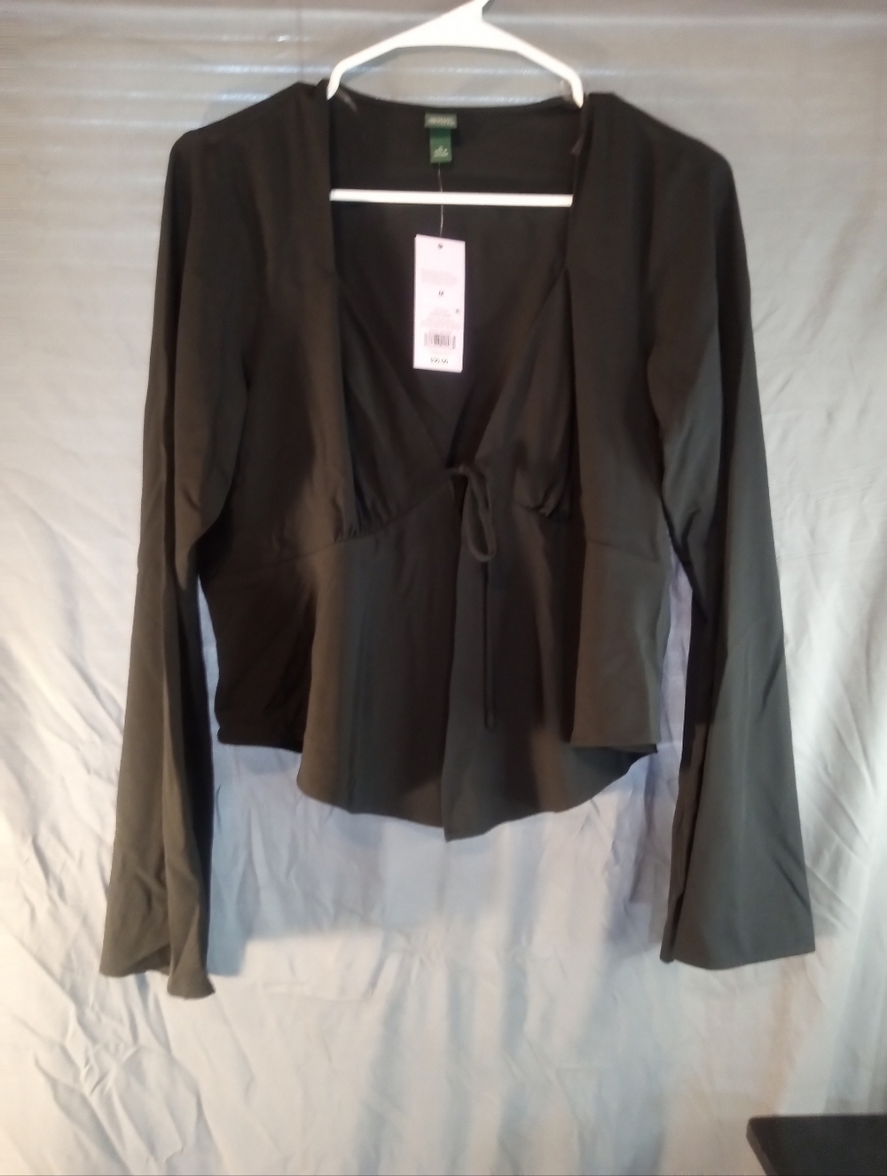 Brand New With Tags Black White Fable Long Sleeve Tie-Front Blouse